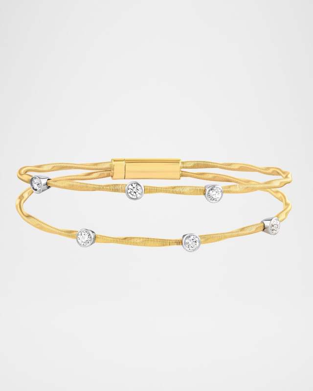 Twisted Wire Two-Row 6-Stone Diamond Bangle in 18K Gold